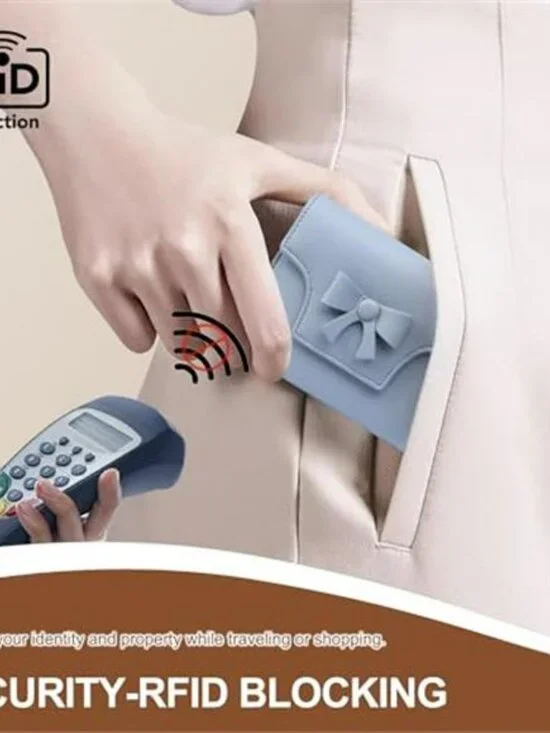 Small Wallet for Women Cute Bowknot RFID Blocking Bifold Leather Credit Card - Picture 5 of 6